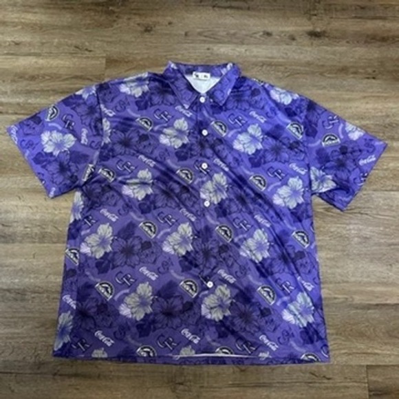 Colorado Rockies Other - Colorado Rockies MLB Coca-Cola Purple Floral Hawaiian Shirt Mens XL Button Up